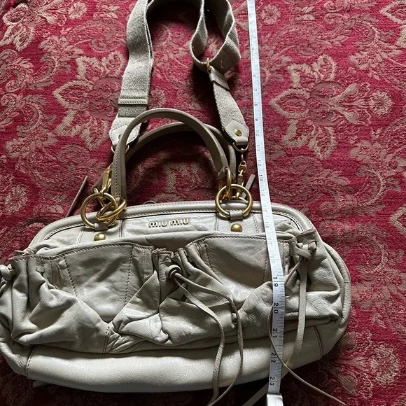 Miu Miu Gray Slouchy Shoulder Bag with Gold-Tone Accents - Picture 9 of 11